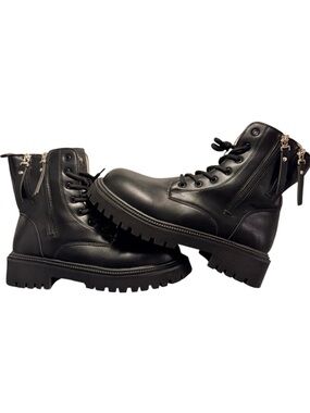 Size 9.5 women’s  Black Lace-Up Combat Boots with Side Zippers